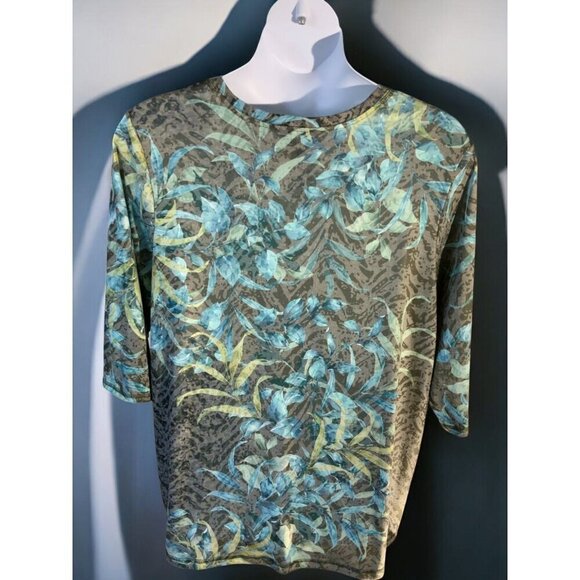 Catherines Womens 0X Top Tropical Print Scoop Neck Quarter Sleeves Multicolor - Picture 3 of 8